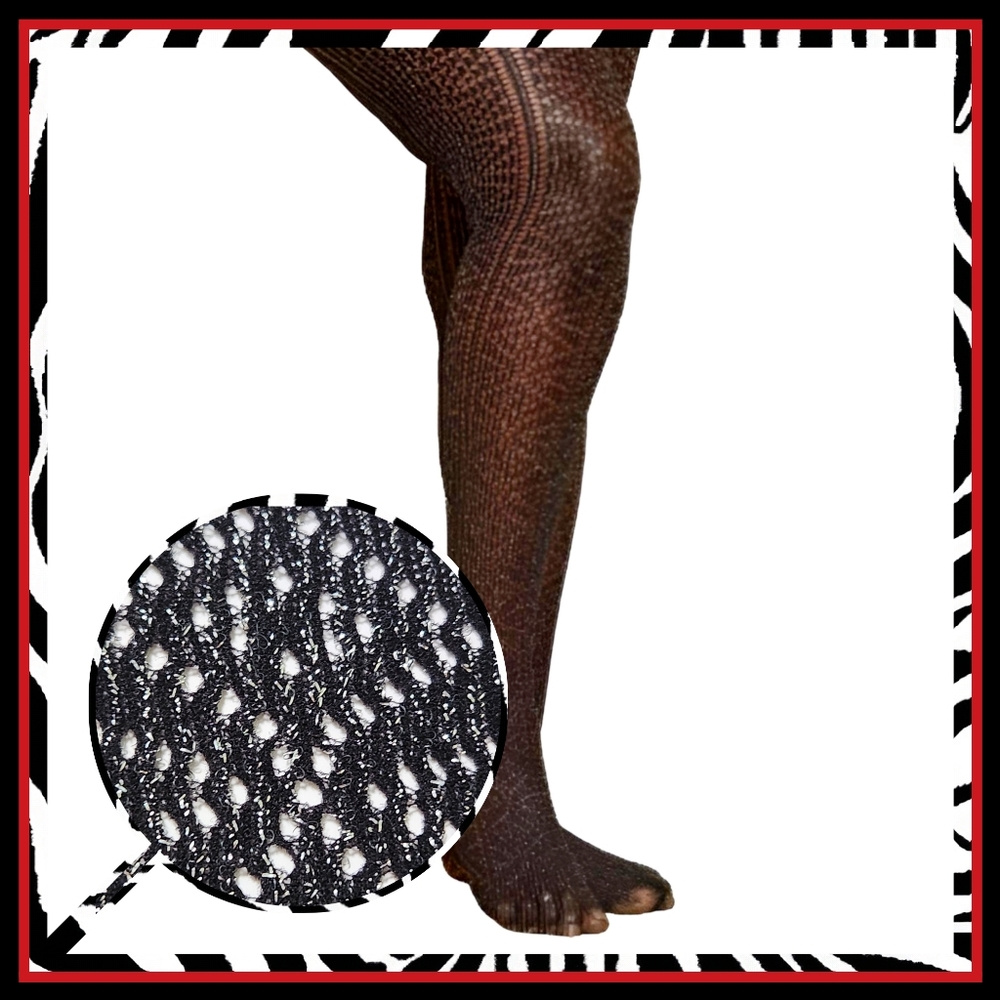 MIDNITE BLACK & GOLD METALLIC ☆ SEXY ☆ PATTERNED FOOTED TIGHTS ☆ NIP
